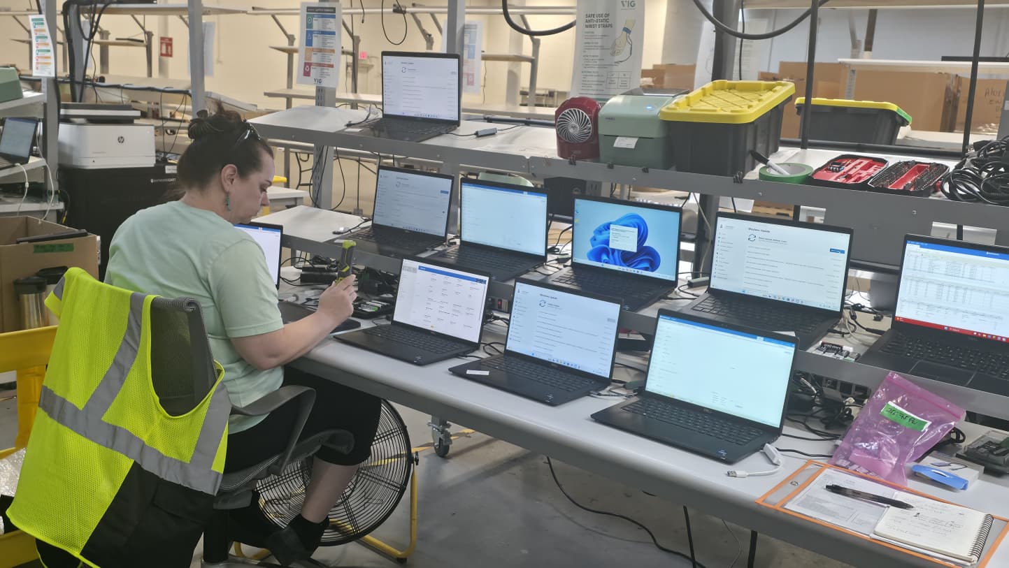 Sanitization station on the VIG processing floor